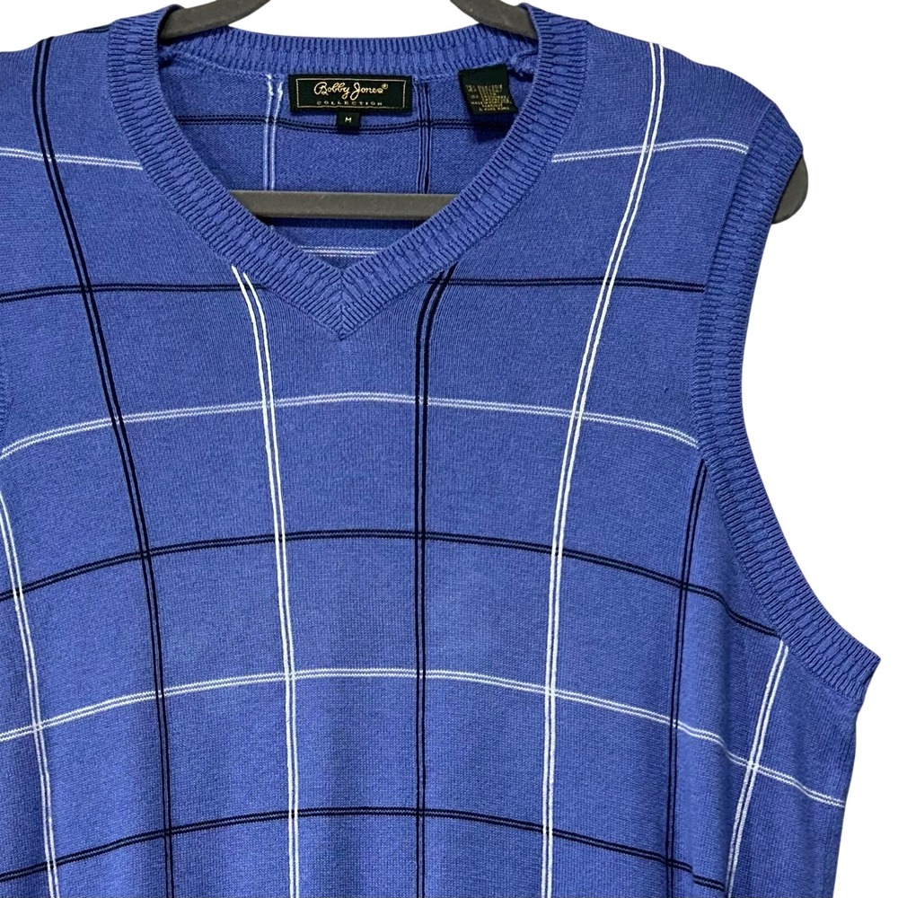 Vintage Bobby Jones Sweater Vest Mens M Blue Silk Cotton‎ Cashmere Plaid Golf